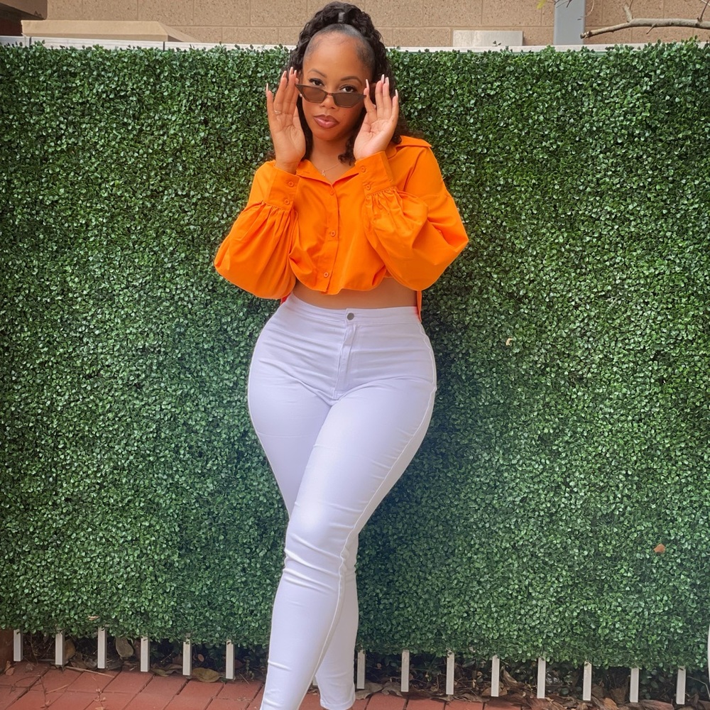 Orange long sleeve crop top